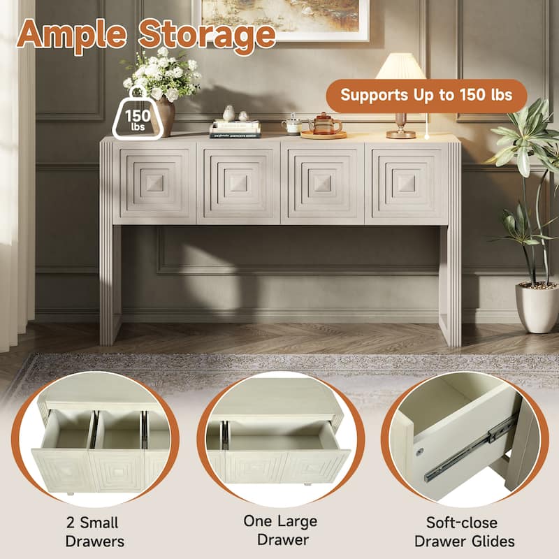 Christopher Knight Home - Modern Geometric Carved Console Table with Soft-Close Drawers & Fluted Legs for Living Room, Hallway