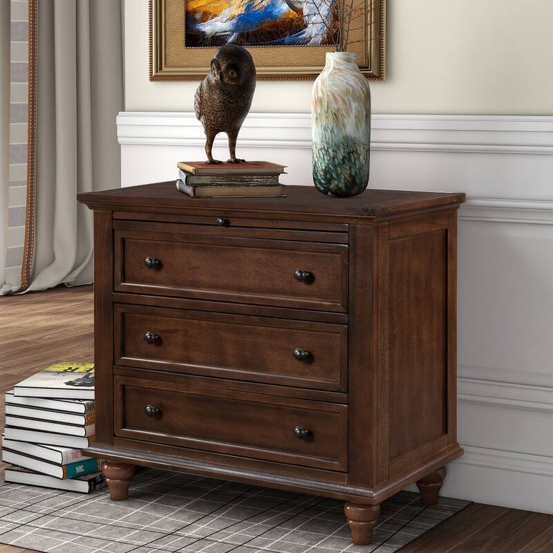 3-Drawer Storage Wood Cabinet, End Table with Pull out Tray