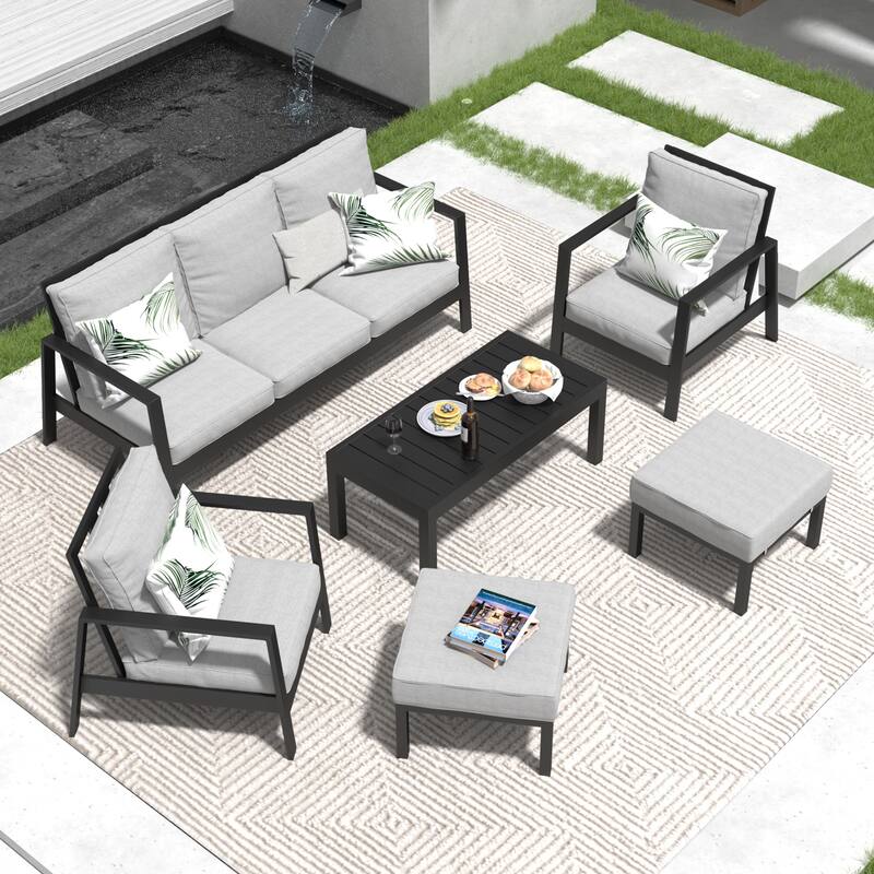 6-piece Outdoor Sofa Seating Group With Cushions - Grey