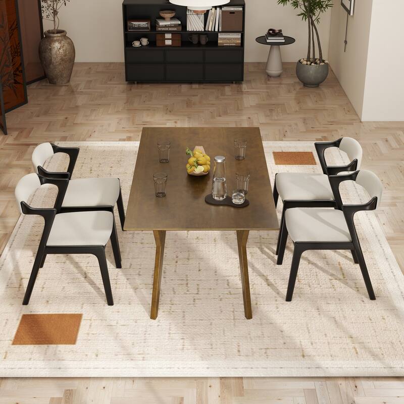 Roundhill Furniture Lavin Modern 5-Piece Dining Set, Walnut Finished Dining Table with 4 Chairs