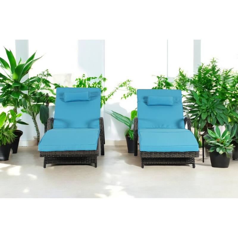 Outdoor Wicker Reclining Lounge Chairs Set of 2 with Cushions – Adjustable, Lawn Chairs for Patio, Poolside, and Garden
