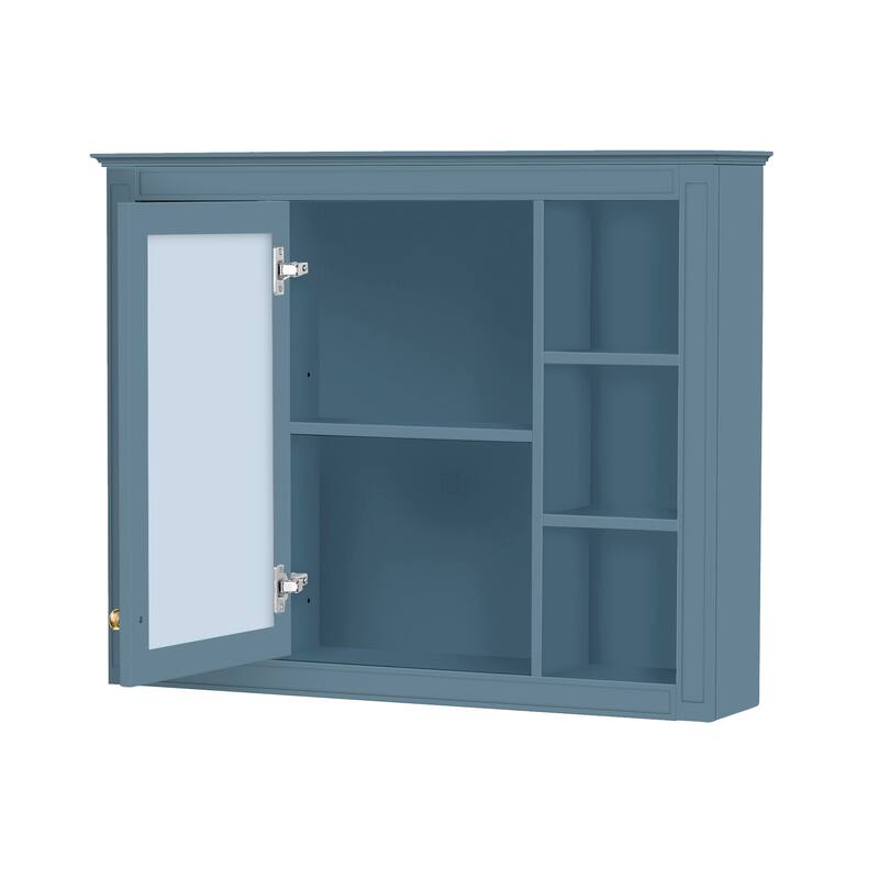 GDFStudio - Riggs Modern Wall-Mounted Bathroom Storage Cabinet with Mirror and Open Shelves (Not Include Bathroom Vanity)