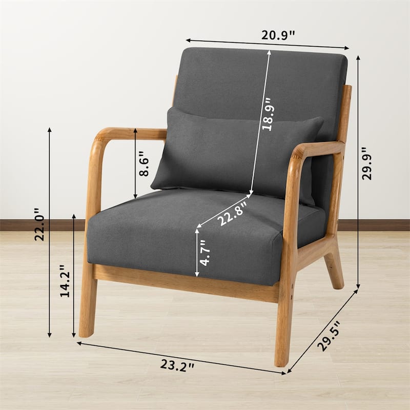 Leisure Chair with Solid Wood Armrest and Feet,Modern Accent Sofa - Dark Grey
