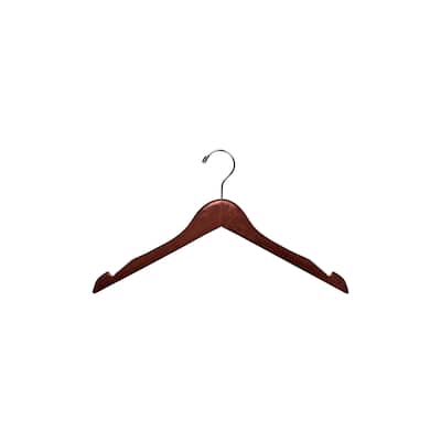 Walnut Wooden Top Hangers with Non-Slip Rubber Strips and Sturdy Countersunk Chrome Hook 17"Length x 7/16" Thick Box of 25