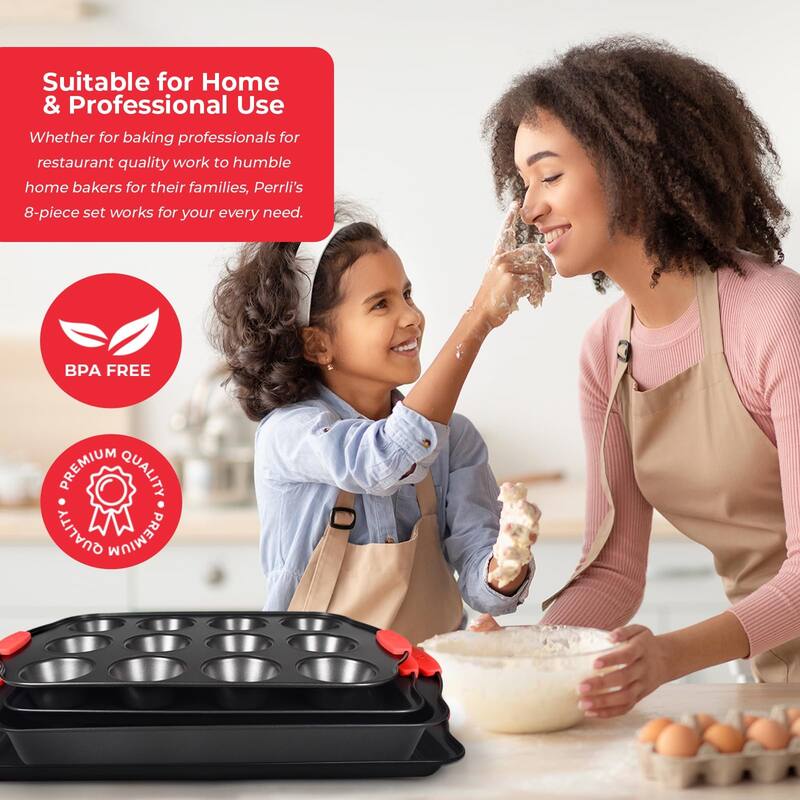 Baking Pan 8 Piece Set Nonstick Carbon Steel Oven Bakeware Kitchen Set