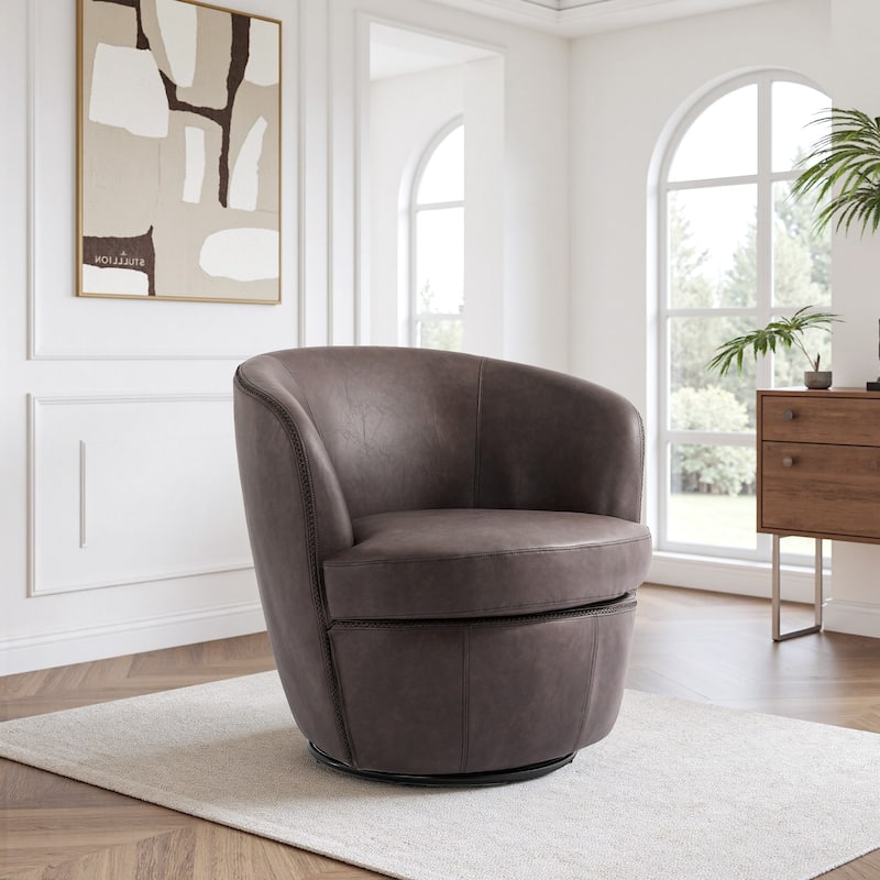 Swivel Barrel Chair For Living Room, Upholstered Faux Leather Accent Chairs