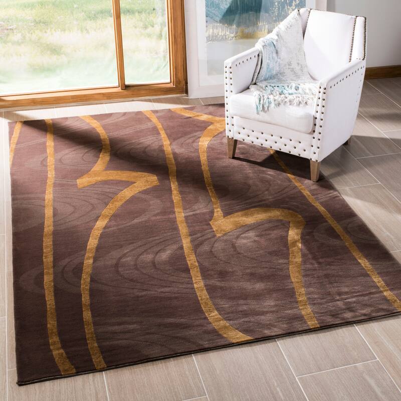 SAFAVIEH Couture Hand-knotted Tibetan Akane Modern Wool Rug - 6' x 9' - Brown/Gold