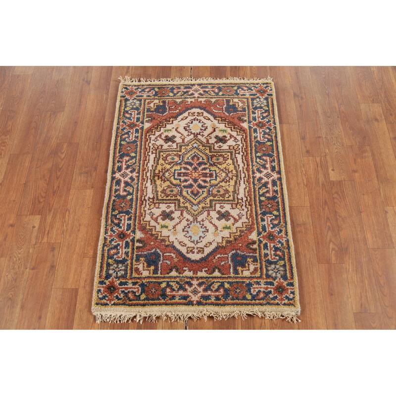 Geometric Heriz Serapi Indian Accent Rug Handmade Foyer Wool Carpet - 2'0"x 3'0"