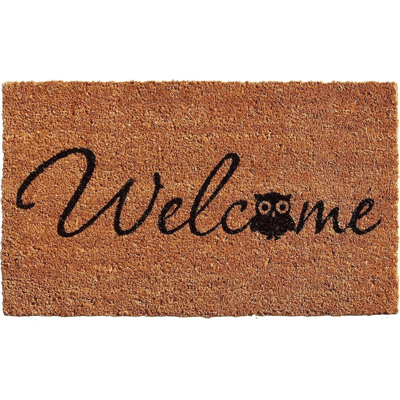 HomeRoots 17" X 29" Black And Natural Owl Welcome Outdoor Coir Door Mat - 17' X '29