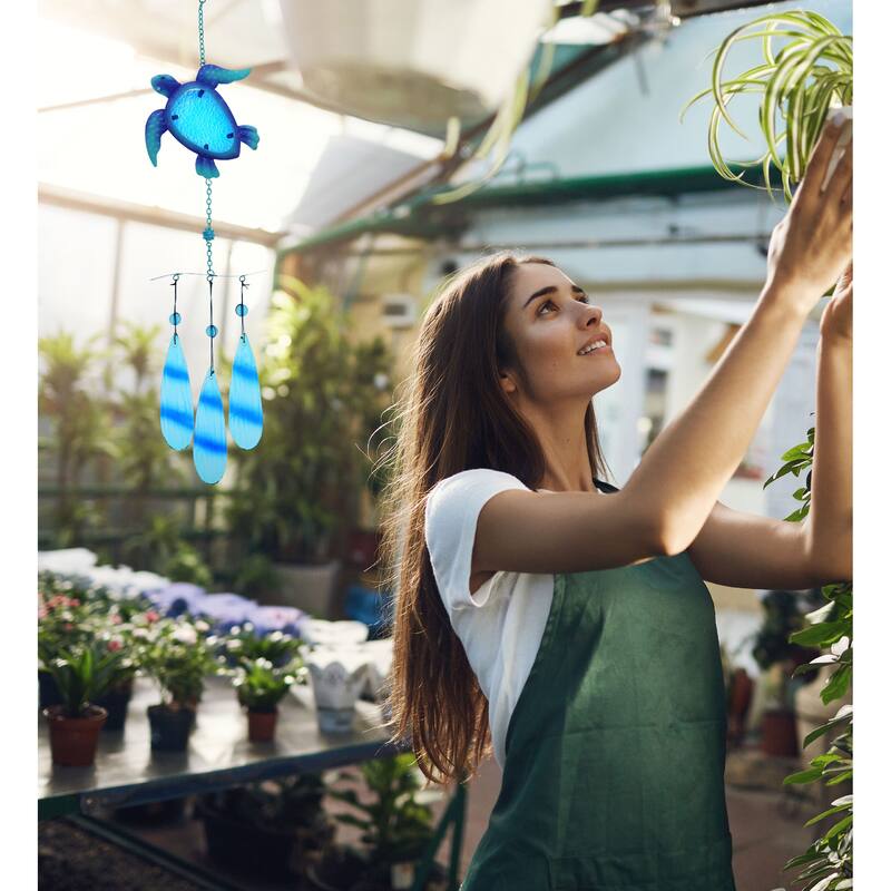 CoTa Global Blue Sea Turtle Hanging Sea Glass Wind Chime - 27.56 Inch