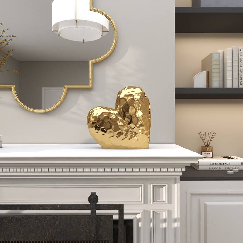 Gold, Black, Silver or White Porcelain Ceramic Dimensional Angled Origami Inspired Heart Decorative Sculpture