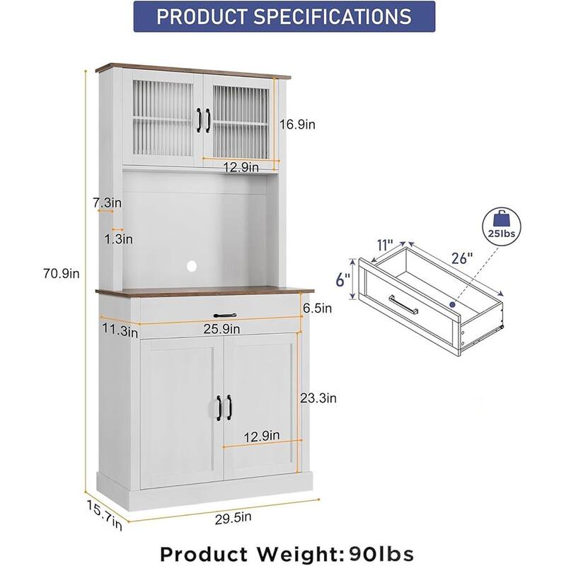 Kitchen Pantry Cabinet, 71" Tall Kitchen Hutch Storage Cabinet with Microwave Stand, Freestanding Buffet Cabinet For Home