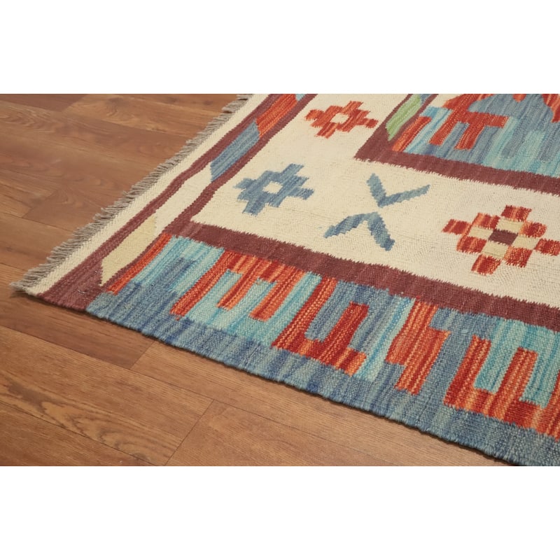 Hand Woven Southwestern Wool Blue Geometric Area Rug - 11' 6'' X 8' 3''