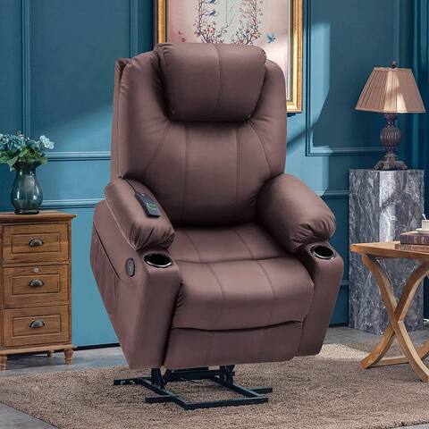Mcombo Large Power Lift Recliner Leather Chair with Massage Heat