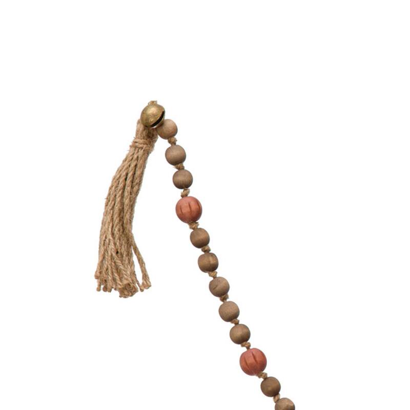 Paulownia Wood Bead Garland with Jingle Bells and Jute Tassels