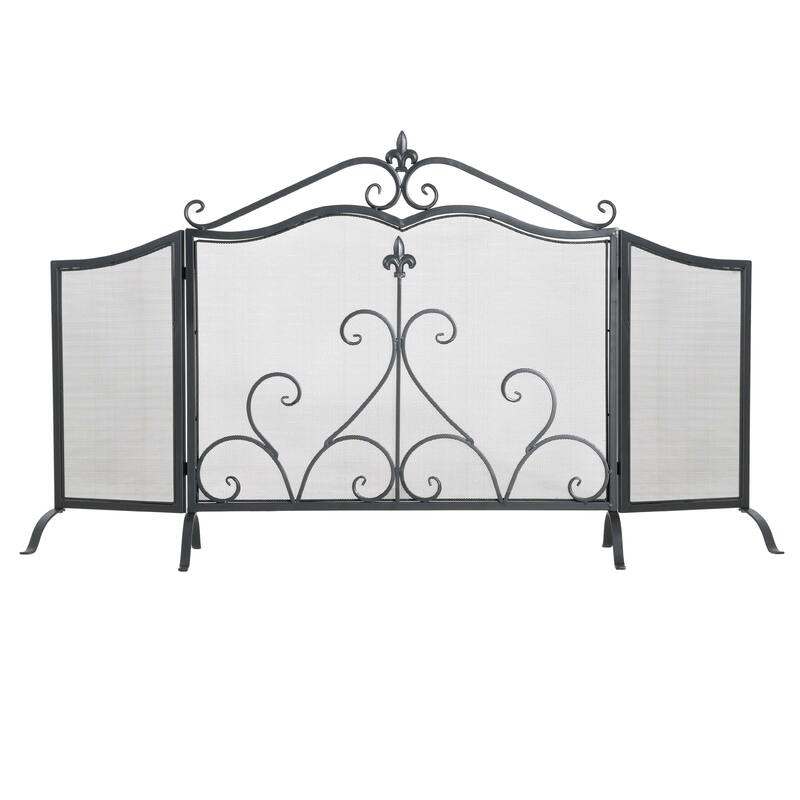 Christopher Knight Home - Onyx Traditional Iron Fireplace Screen with 3-Panel Folding Design - 54" W x 31.5" H
