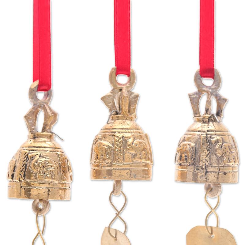 Novica Handmade Elephant Chant Brass Ornaments (Set Of 3)