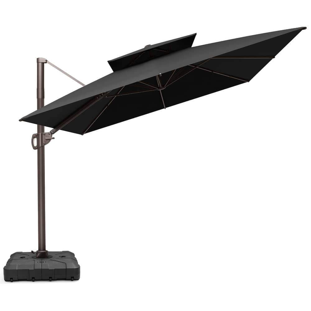 9 x 12 FT Outdoor Patio Double Top Aluminum Rectangular Cantilever Umbrella with Wheel Base