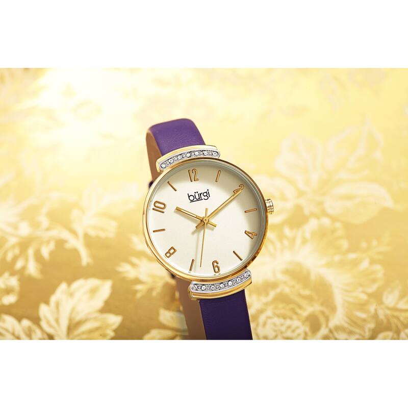 Burgi Women's Swarovski Crystal Classic Slim Leather Strap Watch