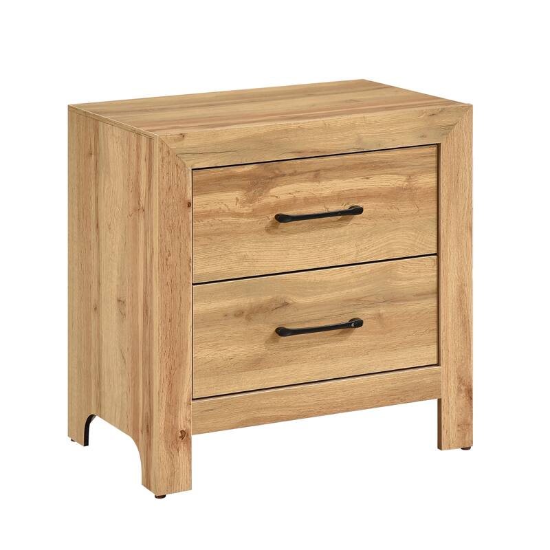 Natural Finish 2-Drawer Nightstand with Black Handles, Scratch and Stain Resistant - Natural