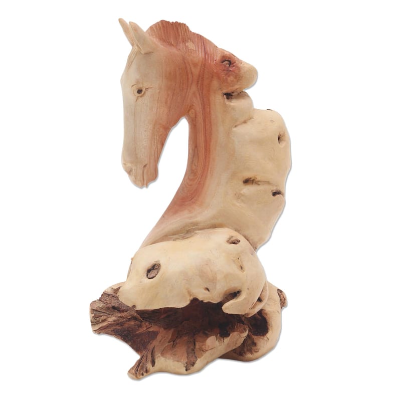 Wood sculpture, 'Horse Head' - 7.75" H x 4.7" W x 3.5" D