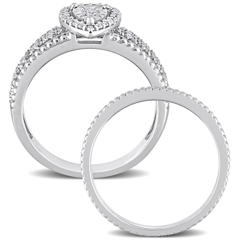 Miadora 1/3ct TDW Diamond Multi-Row Halo Teardrop Bridal Ring Set in Sterling Silver