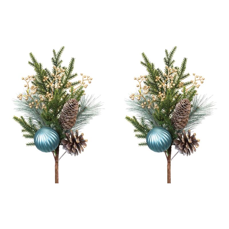 Pine Spray w/Ornament (Set of 2) - White