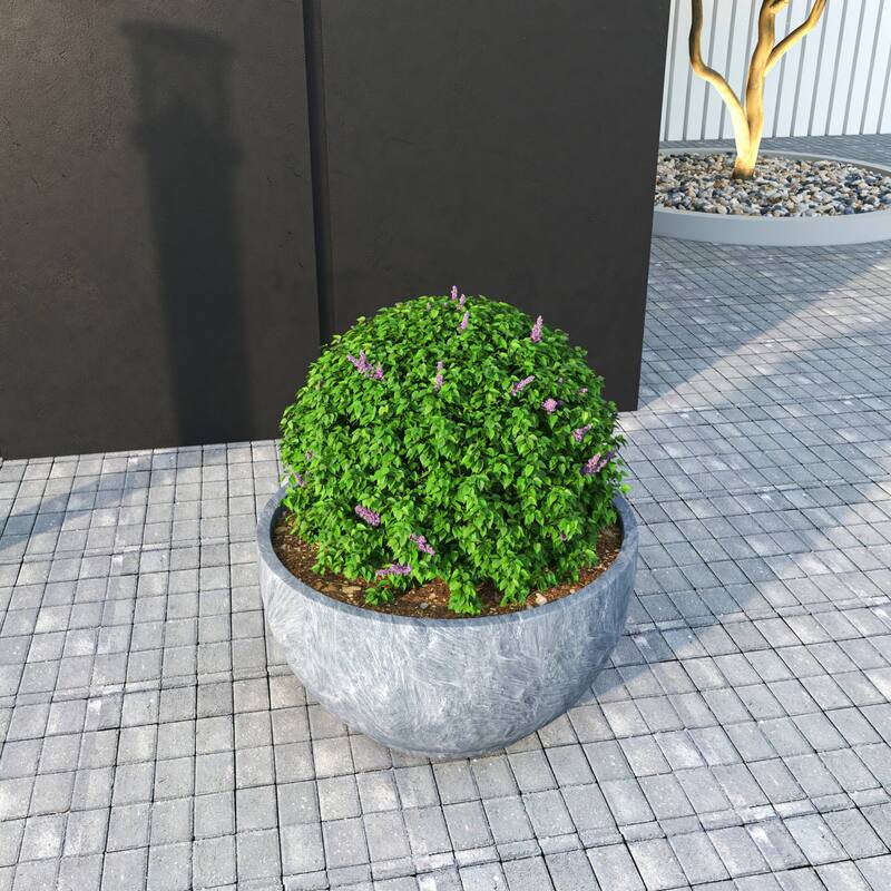 Grove Modern Round Fiberstone and MgO Clay Plant Pot with Drainage Holes for Indoor & Outdoor Home Office Yard Patio Decor