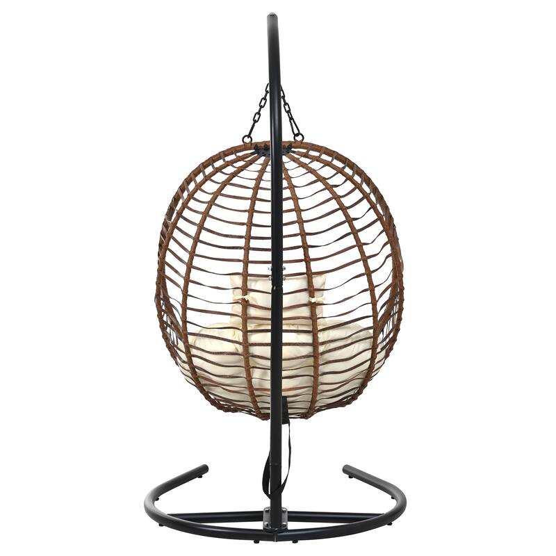 Single Person Folding Egg Chair with Stand - Hanging Wicker Hammock Swing with Adjustable Feet for Balcony, Garden, Bedroom