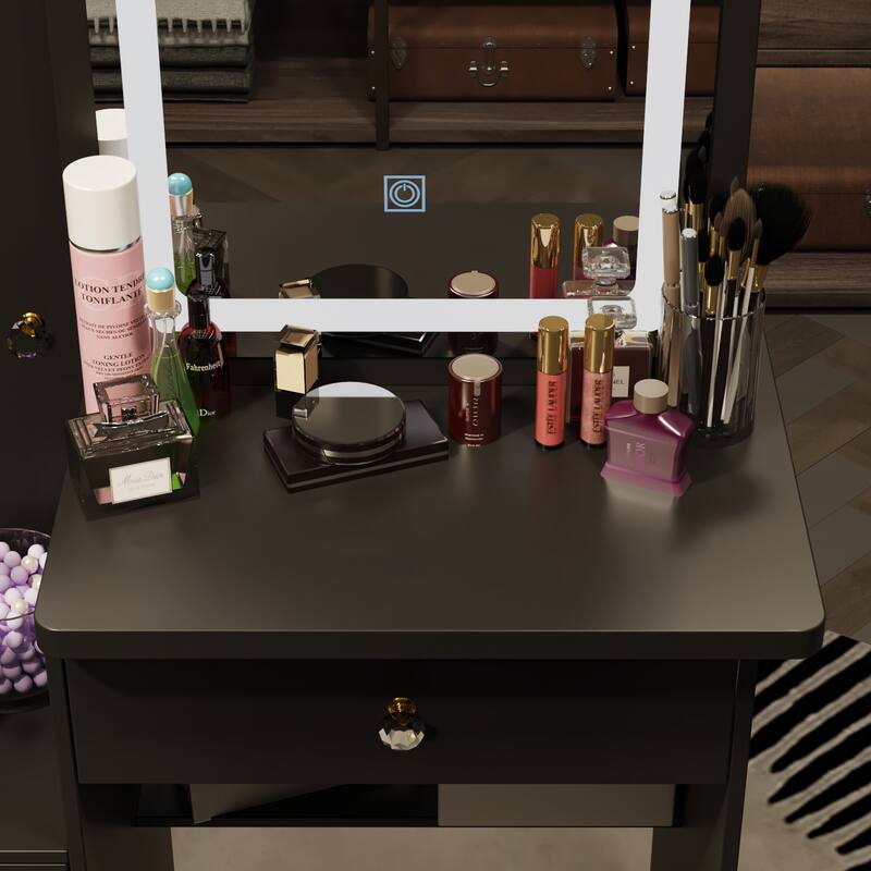 33"Wide Makeup Vanity Set with Stool and Mirror,3 Color Touch Light - 33"W