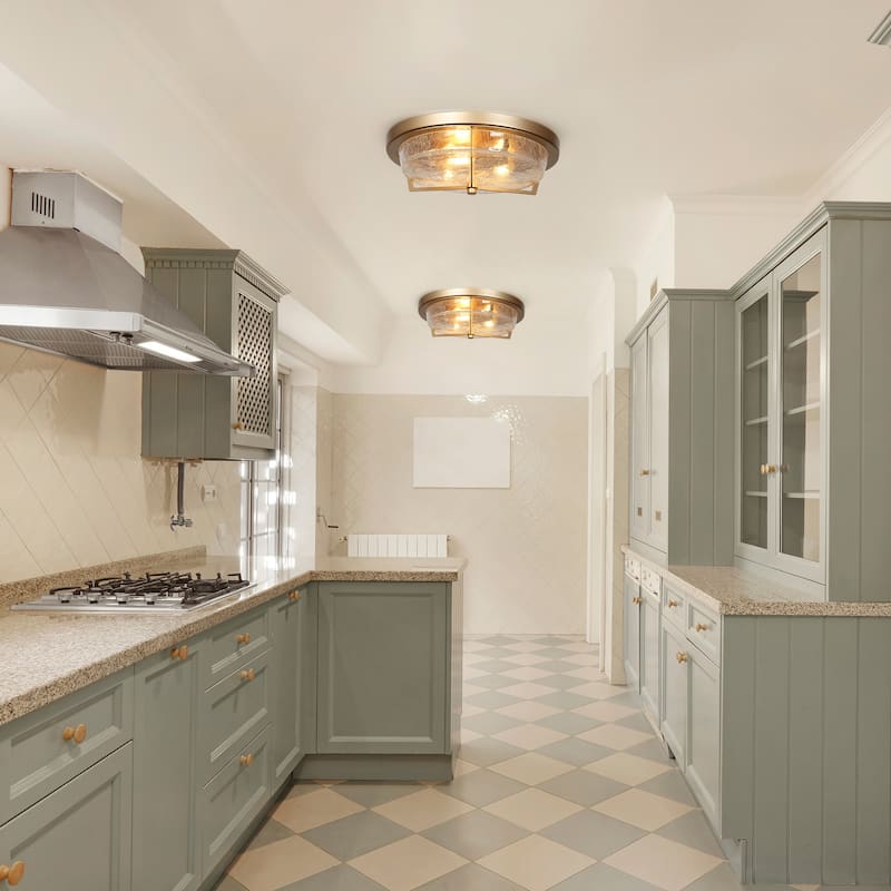 Modern Glam Flush Mount Light Textured Cracked Glass LED 3-light for Bedroom - D15" x H 5"