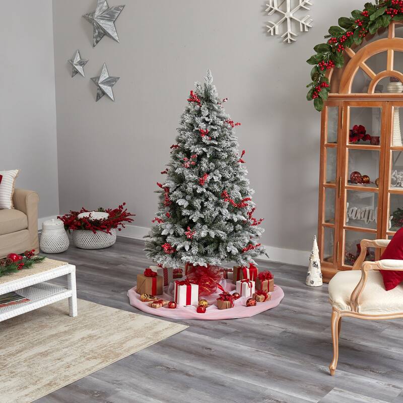 6Ft Pre-Lit Artificial Christmas Tree - Snow Tipped Norwegian Fir with 200 Lights & Berries - White - 72