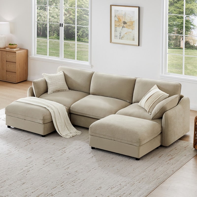 Spruce & Spring Oversized Cloud Modular Sectional Couches for Living Room - Tan-5PC