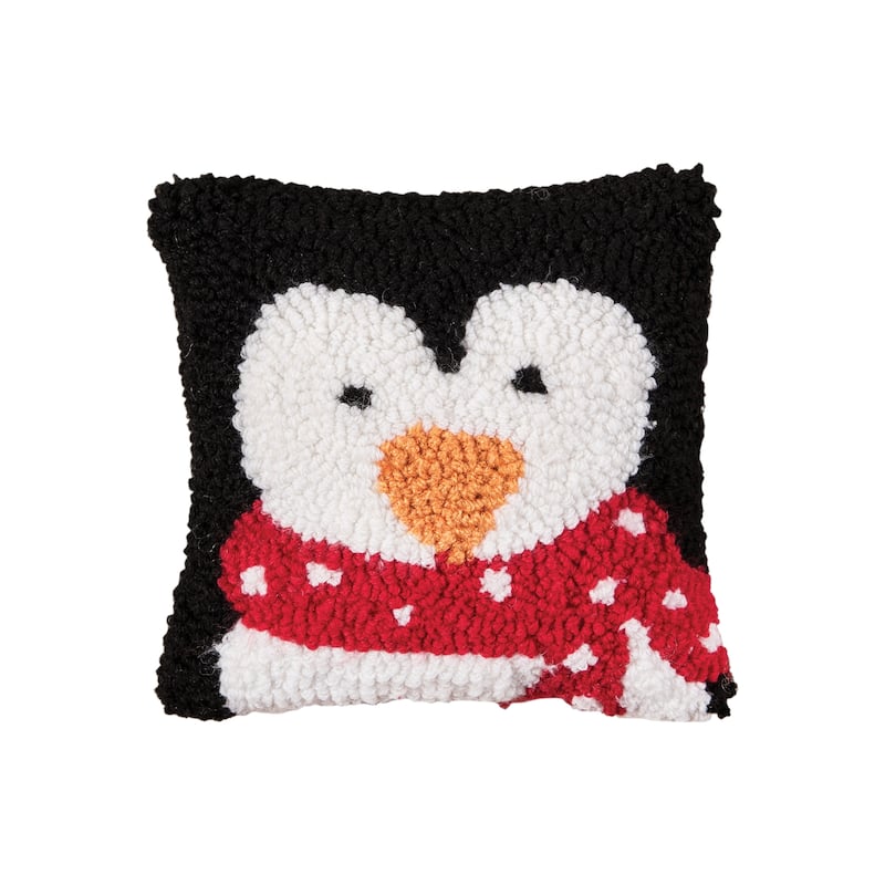 8" x 8" Penguin Hooked Petite Throw Pillow
