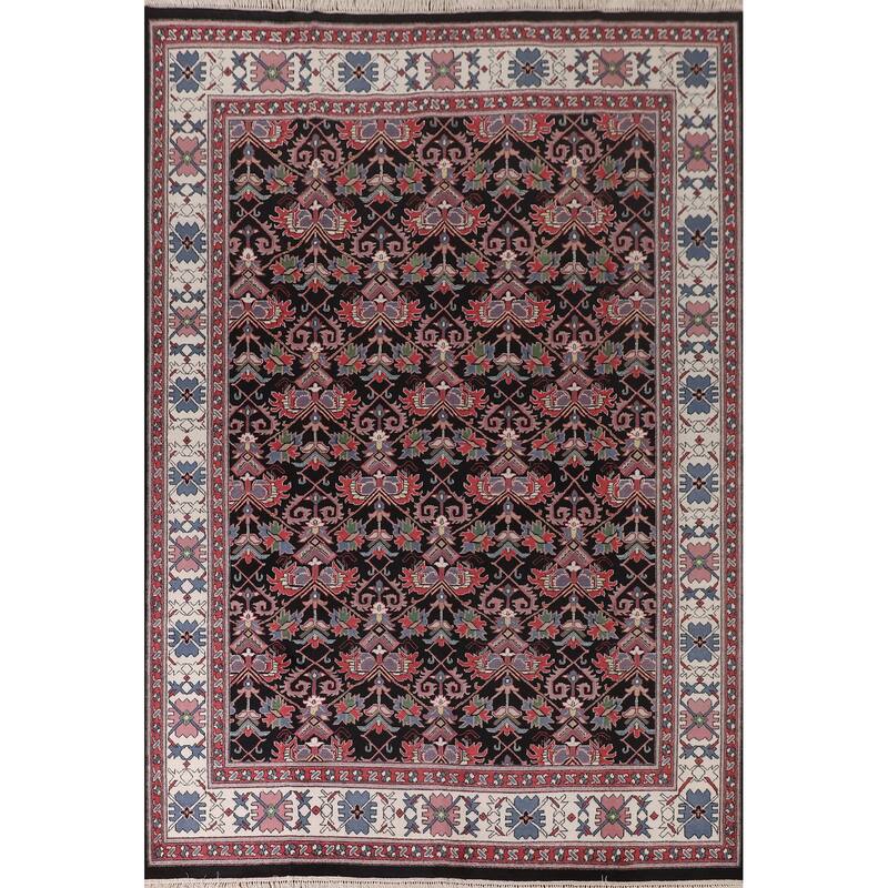All-Over Black Heriz Oriental Area Rug Hand-Knotted Wool Carpet - 8'11"x 11'7"