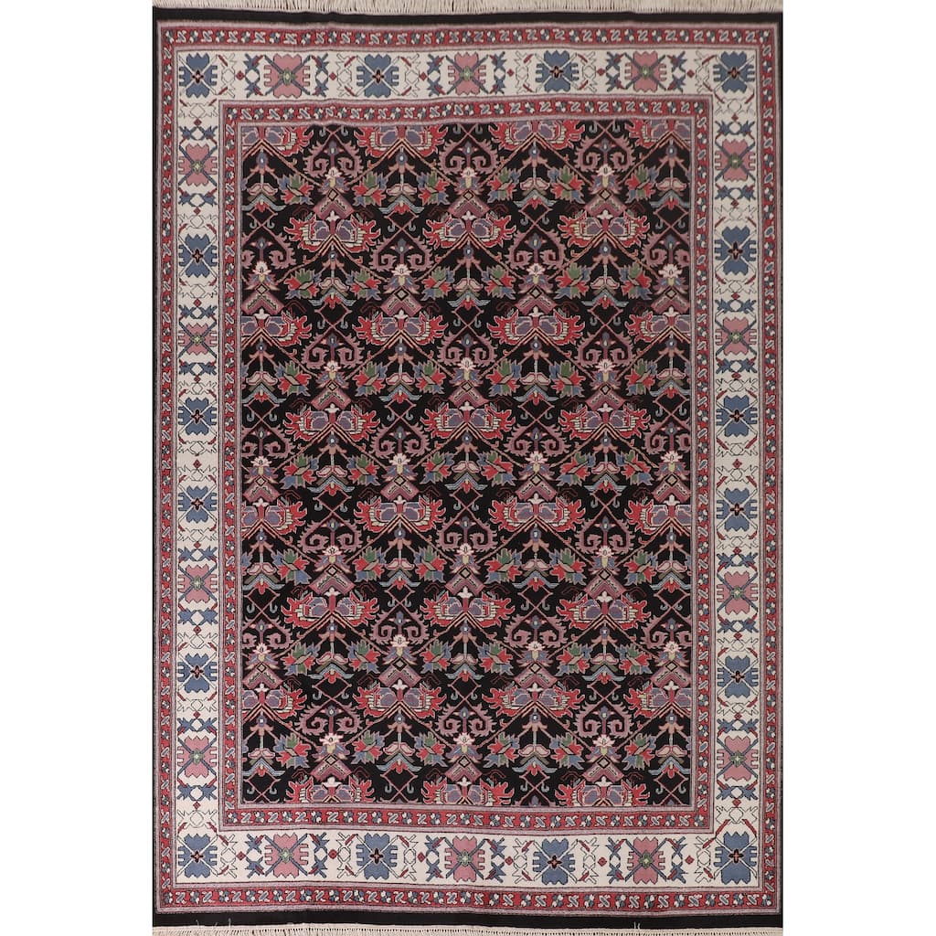 All-Over Black Heriz Oriental Area Rug Hand-Knotted Wool Carpet - 8'11"x 11'7"