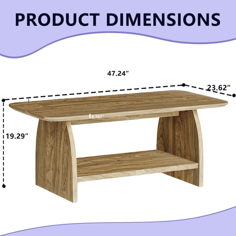 47 " Rectangular Coffee Table, 2-Layer Living Room Table with Shelf