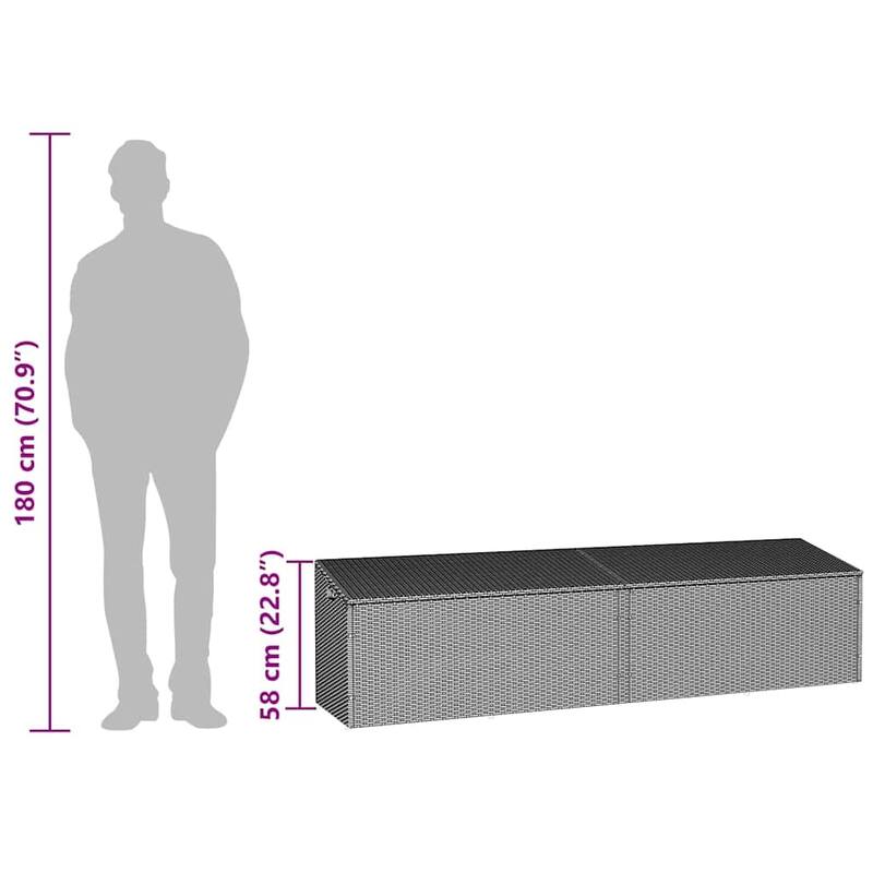 vidaXL Garden Storage Box Grey PE rattan, Powder-Coated Steel Large - 19.7 x 86.6 x 22.8