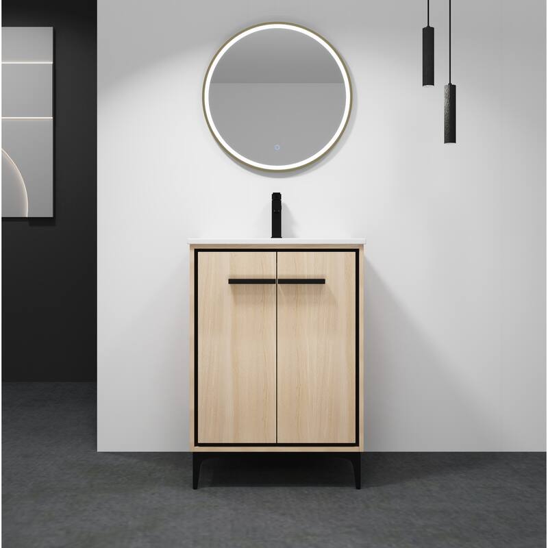 Malwee 24"/30" FreeStanding Bathroom Vanity, Floor Stand Bathroom Vanity with Sink,Soft Close Door and Adjustable shelf - 24.02"×18.31"×33.86"