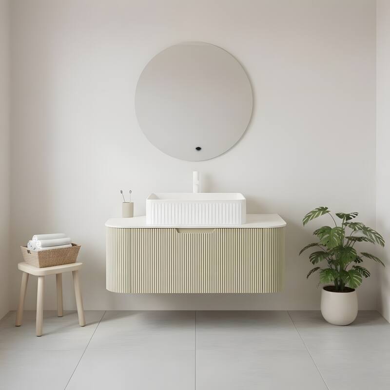 Wall Mounted Bathroom Vanity with White Rectangular Ceramic Basin