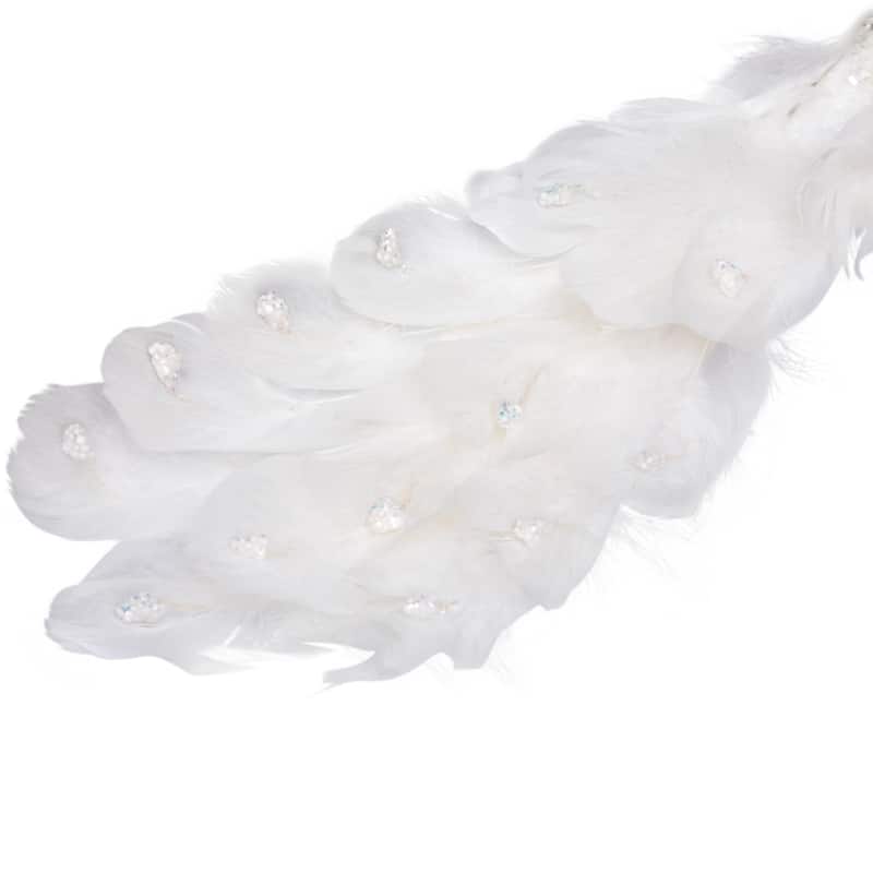 Glittered Peacock Clip-on Christmas Ornament - 14" - White