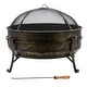 preview thumbnail 6 of 9, 31" Outdoor Wood Burning Fire Pit Cauldron w Metal Grate, Screen, Poker