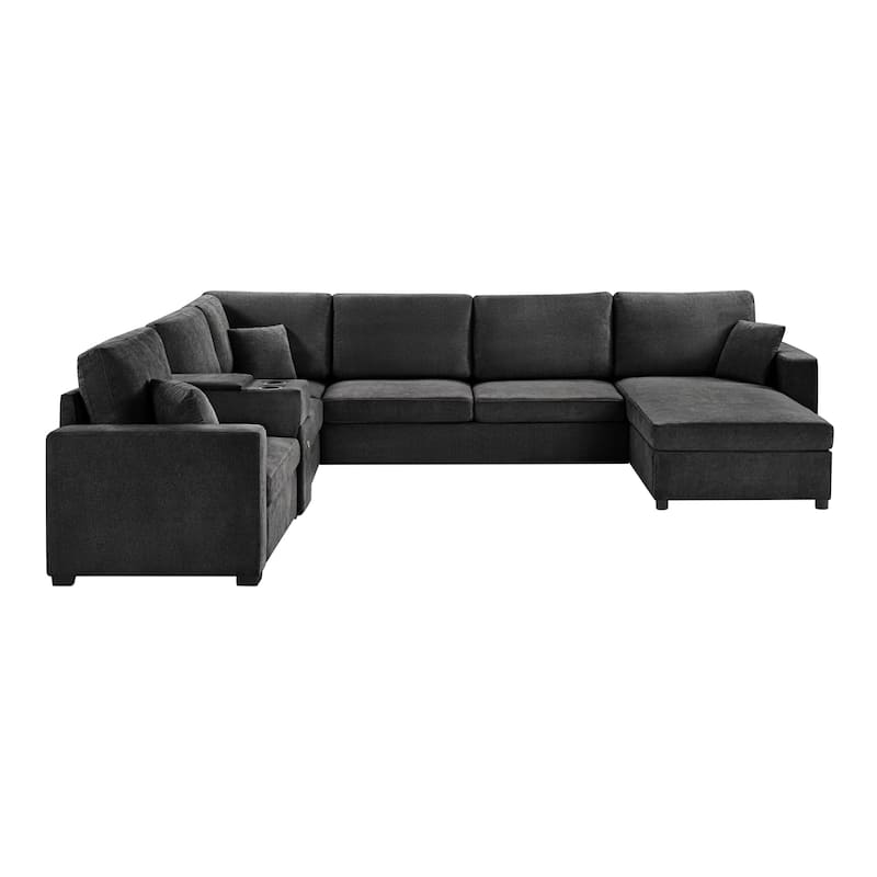 GDFStudio - 134" Modular Chenille U-Shape 5-Seat Sectional Sofa with Storage