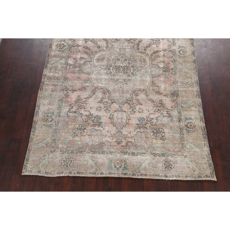 Muted Distressed Tabriz Persian Area Rug Wool Hand-knotted Carpet - 6'6" x 9'1"