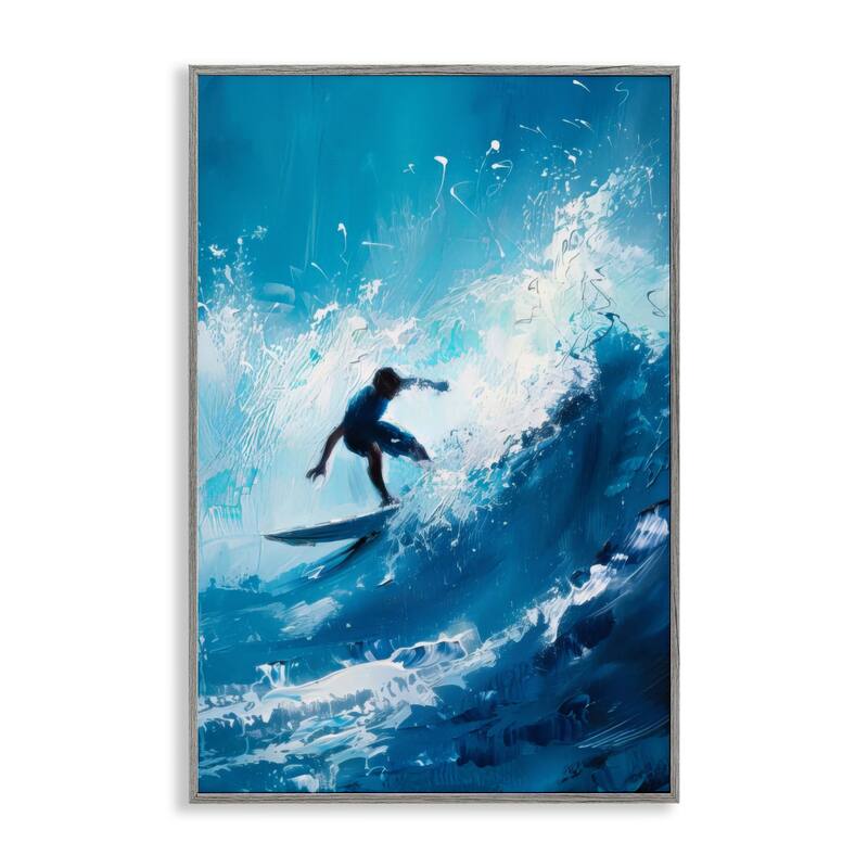 Stupell Surfer & Splashing Wave Framed Giclee Art Design By LSR Design Studio - 20 x 30 - Grey