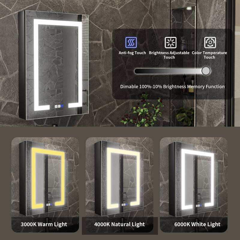ExBrite 20" x 30" LED Lighted Bathroom Medicine Cabinet with Mirror,Recessed or Surface Mount,Defog