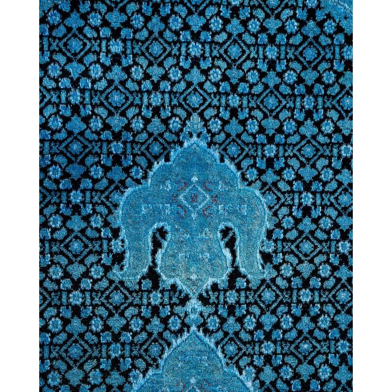 Overton Hand Knotted Wool Vintage Inspired Modern Contemporary Overdyed Blue Area Rug - 6' 7" x 9' 10"
