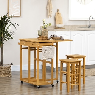 Foldable Dining Table Set with Square Stools and Drawers - Main Image