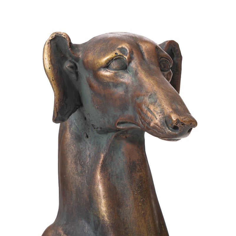 Glitzhome 30"H Morden MgO Bronze Sitting Guardian Greyhound Dog Garden Statue Porch Sculpture Indoor Outdoor