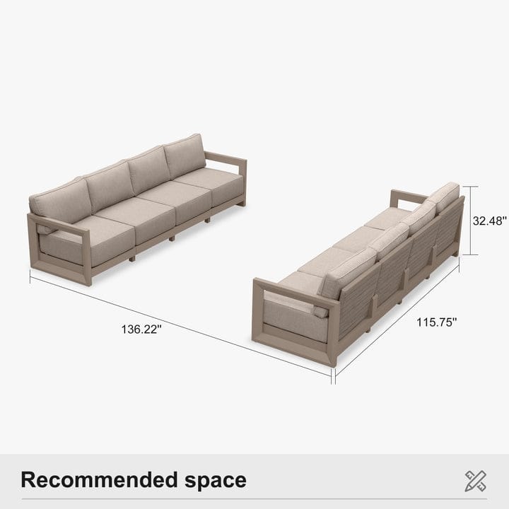 PURPLE LEAF Caesar Khaki Outdoor Couch with 9.6" Thick Cushion and Table for Yard Porch Deck Outdoor Patio Conversation Sets